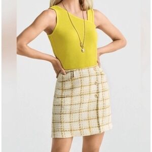 Cabi Coco‎ Skirt 6362 Size 16 Boucle White Yellow EUC Clueless Tweed Office Wear
